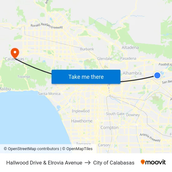Hallwood Dr. and Elrovia Ave. to City of Calabasas map