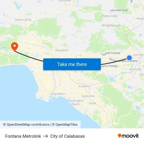 Fontana Metrolink to City of Calabasas map