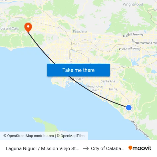 Laguna Niguel / Mission Viejo Station to City of Calabasas map