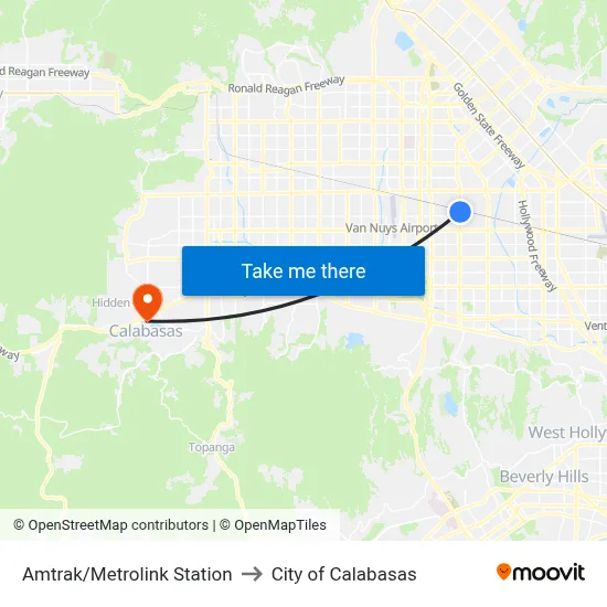Amtrak/Metrolink Station to City of Calabasas map