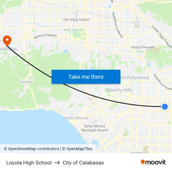 Loyola High School to City of Calabasas map