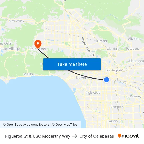 Figueroa St & USC Mccarthy Way to City of Calabasas map