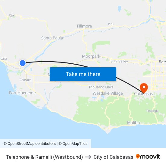 Telephone & Ramelli (Westbound) to City of Calabasas map