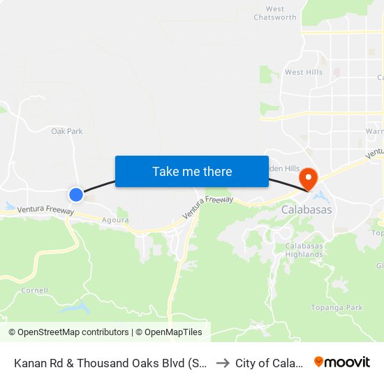 Kanan Rd & Thousand Oaks Blvd (Southbound) to City of Calabasas map