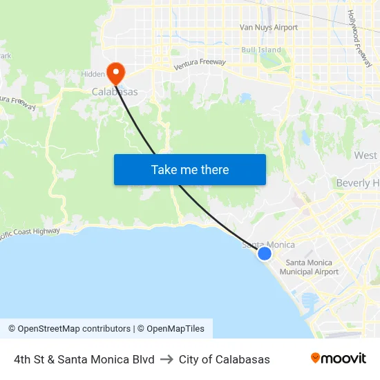 4th St & Santa Monica Blvd to City of Calabasas map