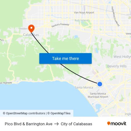 Pico Blvd & Barrington Ave to City of Calabasas map