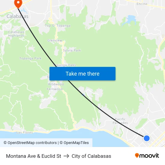 Montana Ave & Euclid St to City of Calabasas map