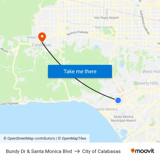 Bundy Dr & Santa Monica Blvd to City of Calabasas map