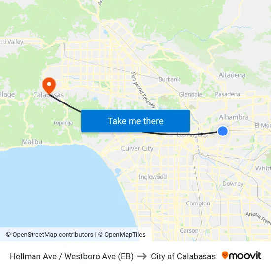 Hellman Ave / Westboro Ave (EB) to City of Calabasas map