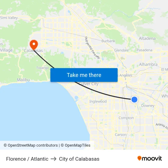 Florence / Atlantic to City of Calabasas map