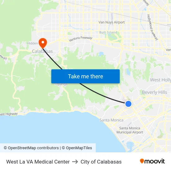 West La VA Medical Center to City of Calabasas map