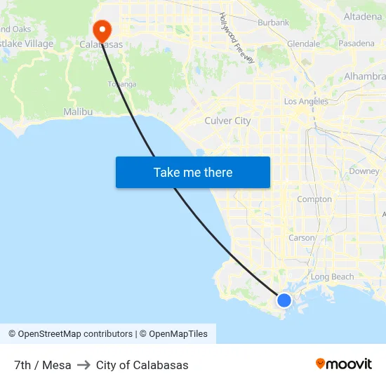 7th / Mesa to City of Calabasas map
