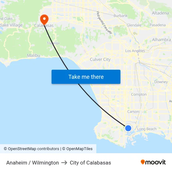 Anaheim / Wilmington to City of Calabasas map