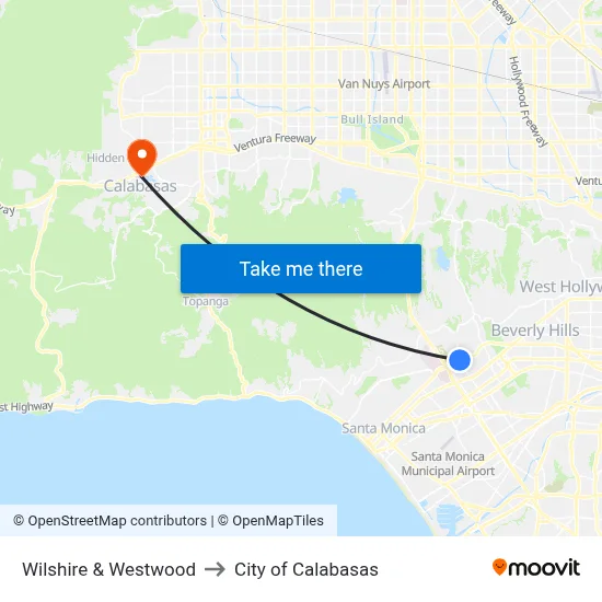 Wilshire & Westwood to City of Calabasas map