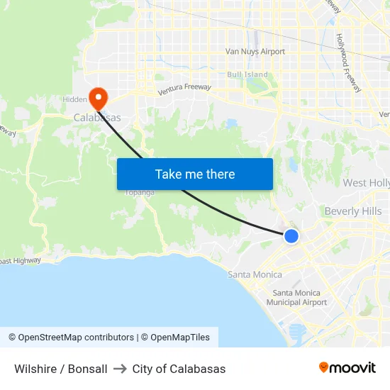 Wilshire / Bonsall to City of Calabasas map