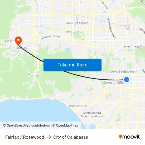 Fairfax / Rosewood to City of Calabasas map