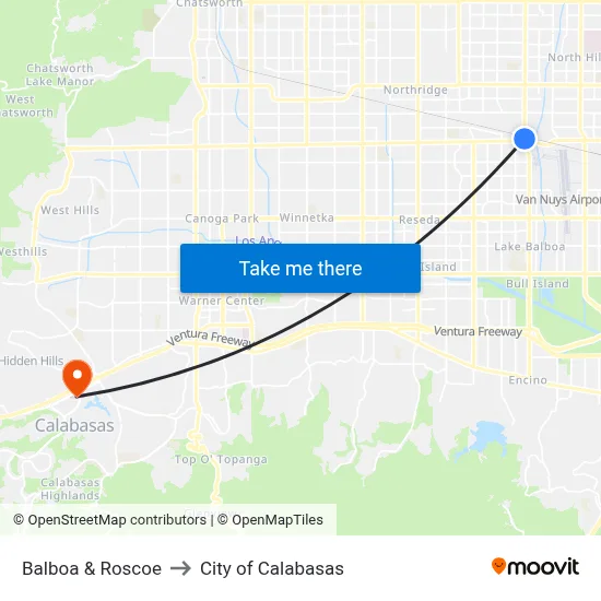 Balboa & Roscoe to City of Calabasas map