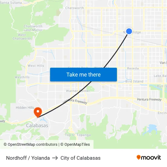 Nordhoff / Yolanda to City of Calabasas map