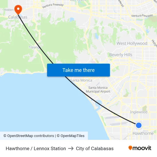 Hawthorne / Lennox Station to City of Calabasas map