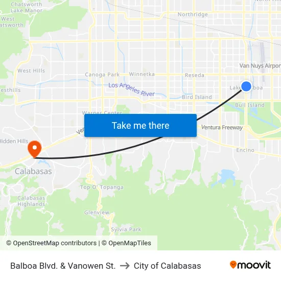 Balboa Blvd. & Vanowen St. to City of Calabasas map