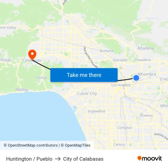 Huntington / Pueblo to City of Calabasas map