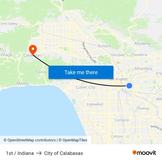 1st / Indiana to City of Calabasas map