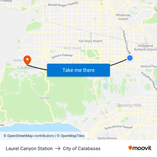 Laurel Canyon Station to City of Calabasas map