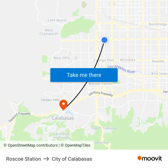 Roscoe Station to City of Calabasas map