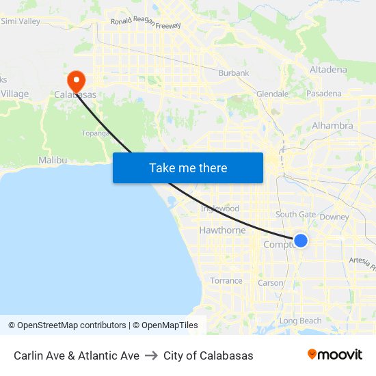 Carlin Ave & Atlantic Ave to City of Calabasas map