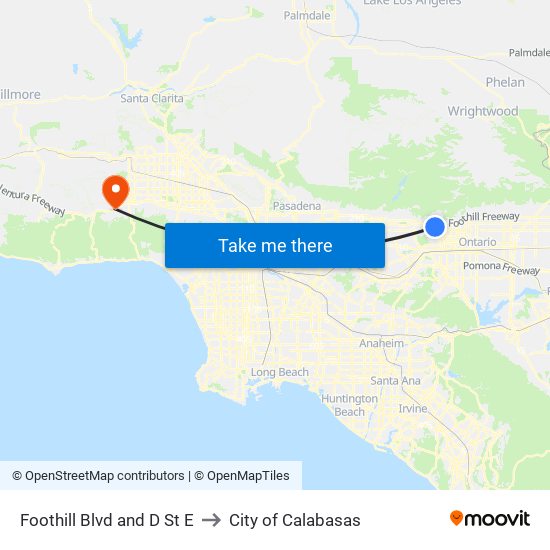 Foothill Blvd and D St E to City of Calabasas map