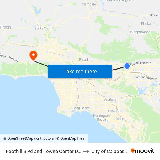 Foothill Blvd and Towne Center Dr E to City of Calabasas map