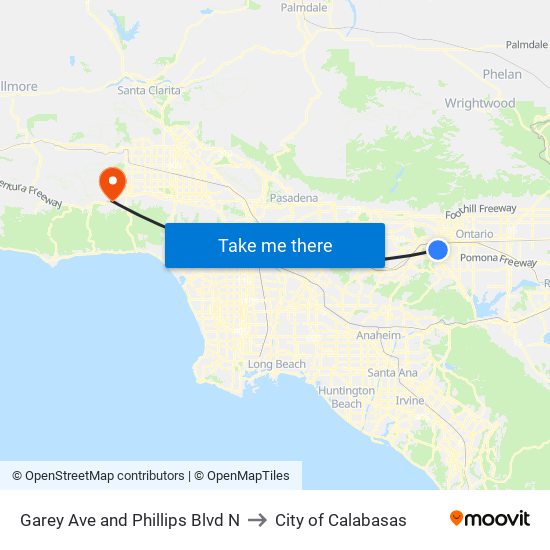 Garey Ave and Phillips Blvd N to City of Calabasas map
