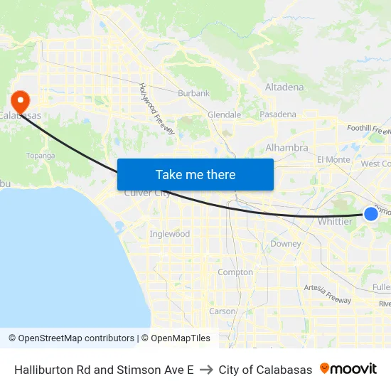 Halliburton Rd and Stimson Ave E to City of Calabasas map