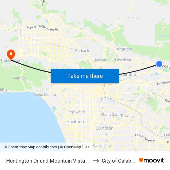 Huntington Dr and Mountain Vista Plaza W to City of Calabasas map