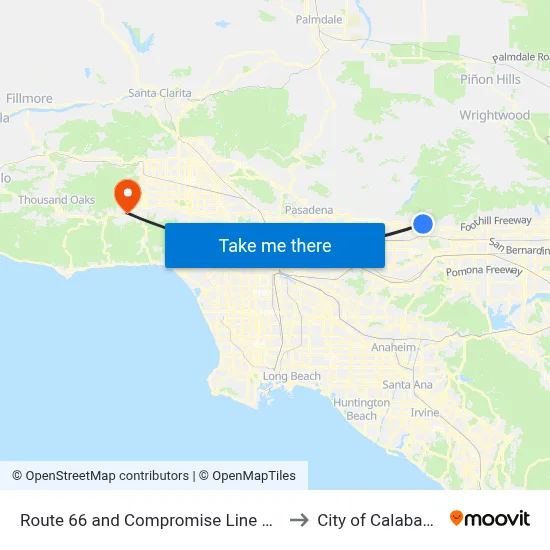 Route 66 and Compromise Line Dr W to City of Calabasas map