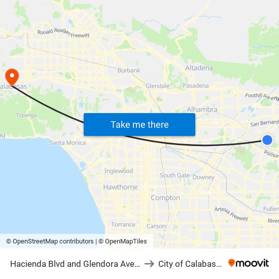 Hacienda Blvd and Glendora Ave N to City of Calabasas map