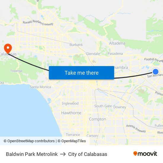 Baldwin Park Metrolink to City of Calabasas map