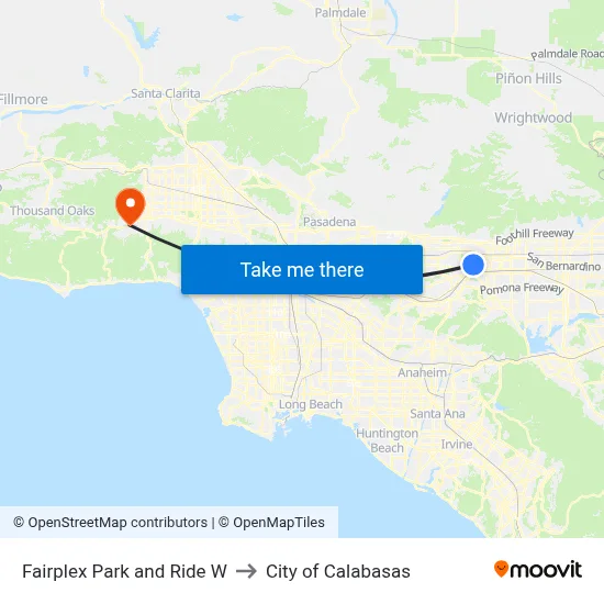 Fairplex Park and Ride W to City of Calabasas map