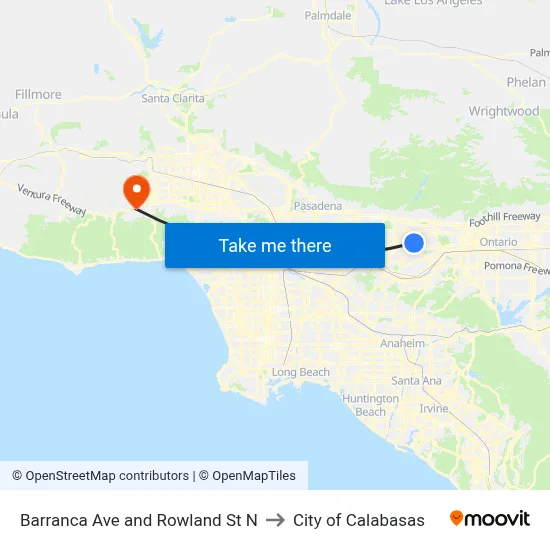 Barranca Ave and Rowland St N to City of Calabasas map