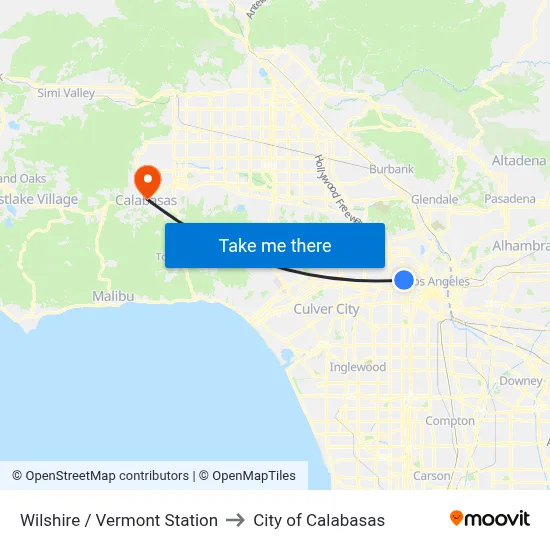 Wilshire / Vermont Station to City of Calabasas map