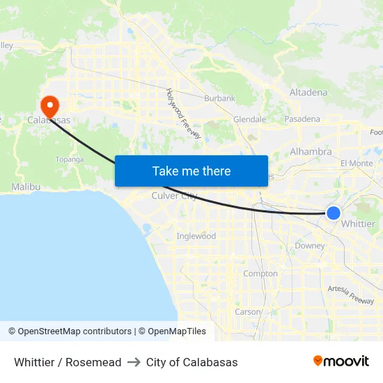 Whittier / Rosemead to City of Calabasas map