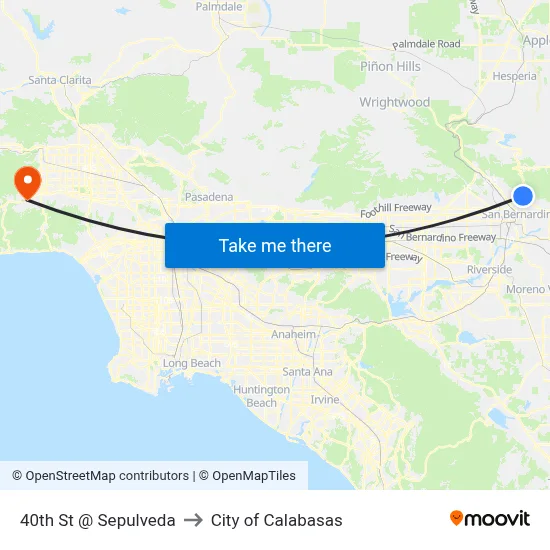 40th St @ Sepulveda to City of Calabasas map