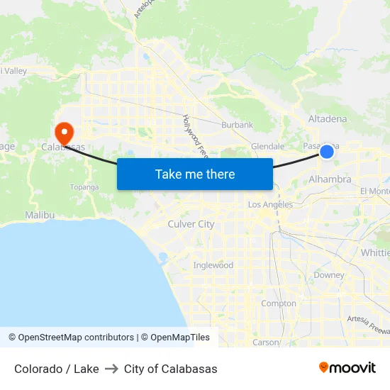 Colorado / Lake to City of Calabasas map