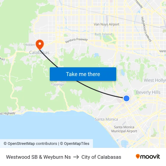 Westwood SB & Weyburn Ns to City of Calabasas map