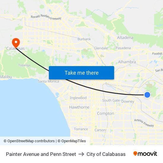 Painter Avenue and Penn Street to City of Calabasas map