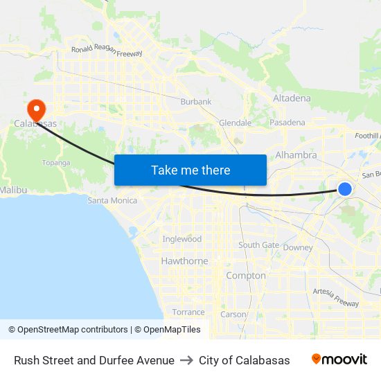 Rush Street and Durfee Avenue to City of Calabasas map