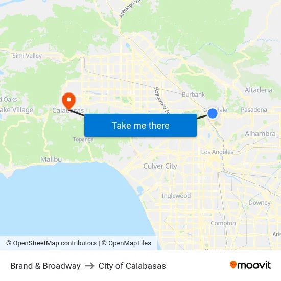 Brand & Broadway to City of Calabasas map