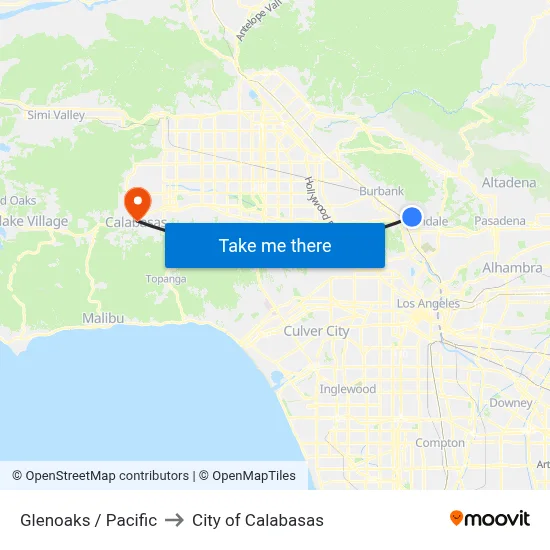 Glenoaks / Pacific to City of Calabasas map