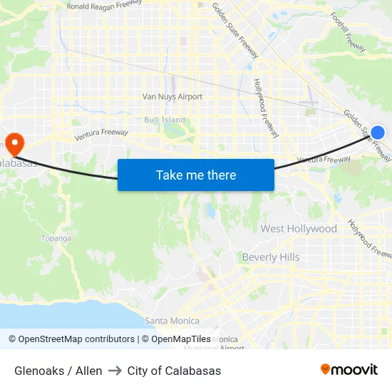 Glenoaks / Allen to City of Calabasas map