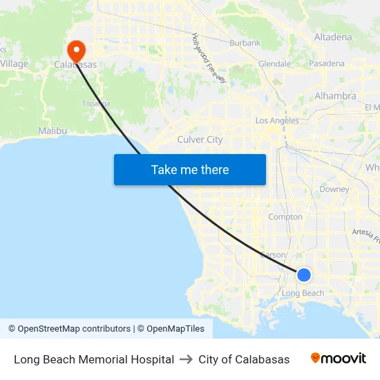 Long Beach Memorial Hospital to City of Calabasas map
